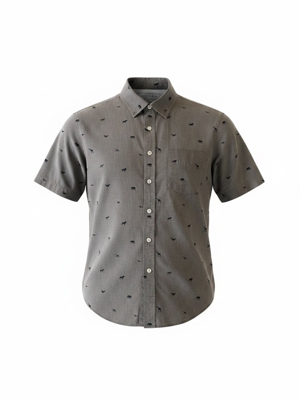 Banana Republic Gray Short-Sleeve Printed Button-Down Shirt